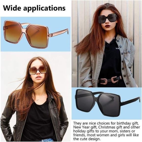 3 Pack Oversized Square Sunglasses for Women Big Large Wide Vintage Shades - Picture 7 of 7